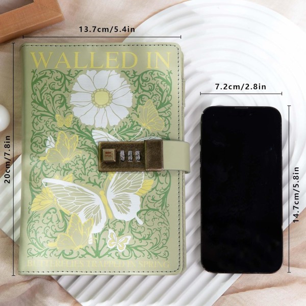 Dagbok med lås, blomster- og sommerfugljournal, påfyllbar dagbok i PU-skinn med lås og nøkkel, B6 Secret Personal Daily, Fantasy Butterfly Secret Realm