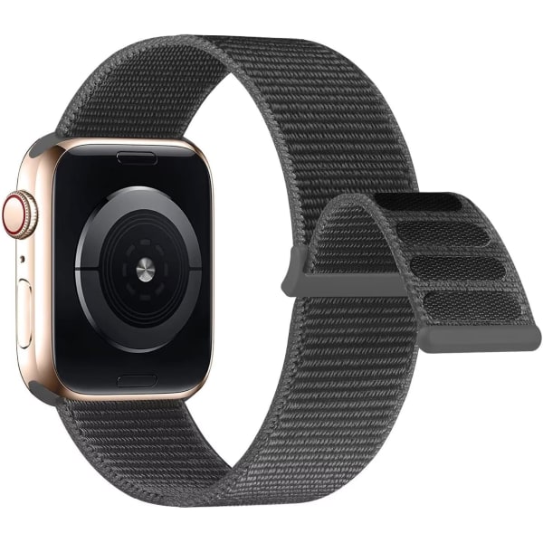 Yhteensopiva Apple Watch Ranneke, Naisten Miesten Sport Nylon Silmukkahihna iWatch Series Ultralle 8 7 6 5 4 3 2 1 SE (38/40/41mm, tummanharmaa)