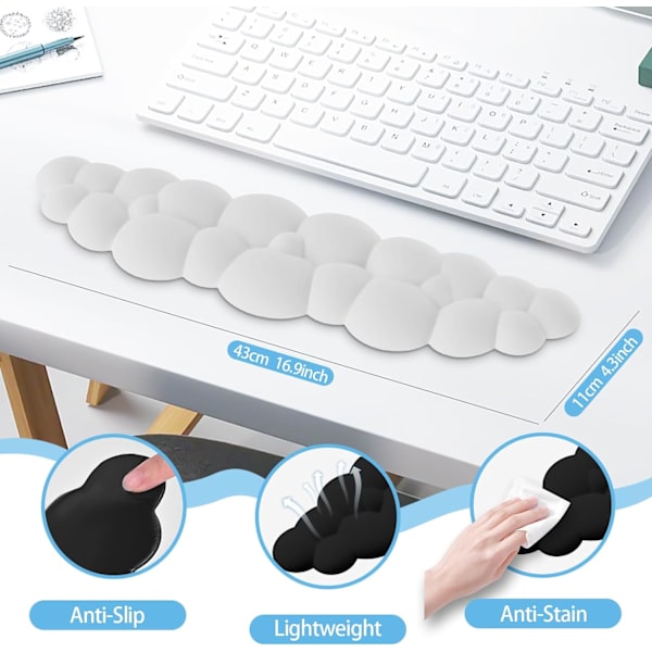 Skyformet håndleddsstøtte for tastatur, minneskum håndleddsstøtte for datamaskintastatur, ergonomisk håndleddsstøtte for tastatur for å skrive smertelindring - hvit
