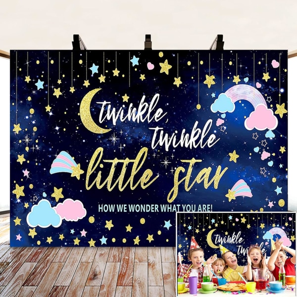 Bakgrund för fotografering av könsavslöjande fest, rosa blå molnbanners glitter liten stjärna födelsedagsfest babyshower bakgrund 7x5ft
