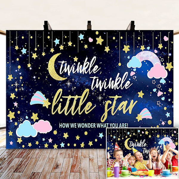 Kjønnsavsløring Fest Bakgrunn Fotografi Bakgrunn Rosa Blå Sky Banner Glitter Liten Stjerne Bursdag Baby Shower Bakgrunn 7x5ft