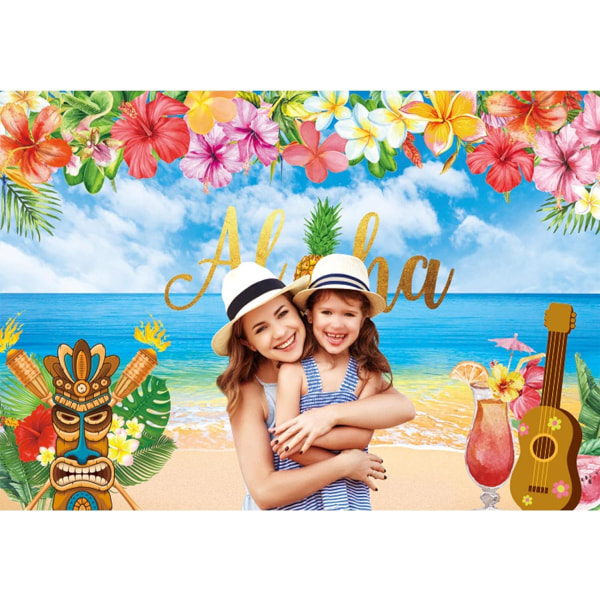 7x5ft Sommer Aloha Luau Fest Bakgrunn for Tropisk Hawaiisk Strand Bakgrunn Hav Palme Bursdag Musikalsk Fest Baby Shower Banner Dekorasjon