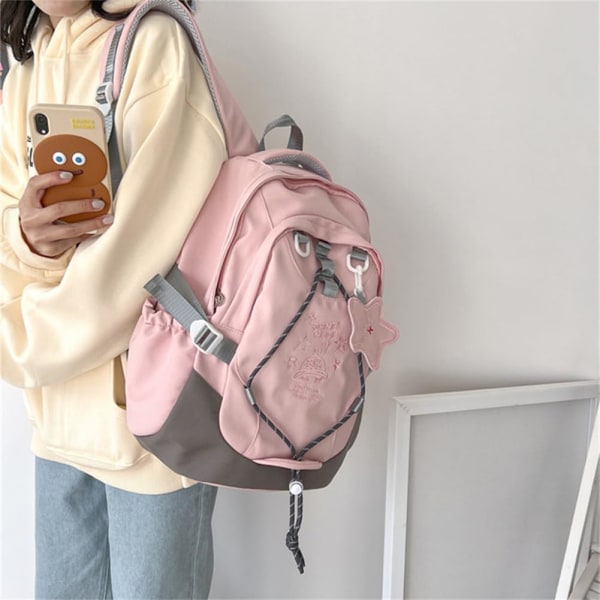 Kawaii ryggsäck med söt stjärnhänge väska med stor kapacitet för kvinnor-rosa