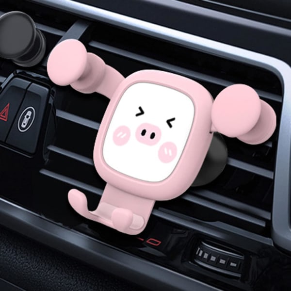 Universal biltelefonholder, 360 graders rotation, sød grisdesign, højdejusterbar mobiltelefonholder, pink