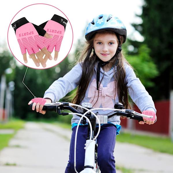 Barn Fingerless Sport Cykelhandskar, Halkskydd Barn Halvfinger Fiskehandskar för Barn Cykling Klättring Ridning Cykling Utomhussporter, Rosa, M
