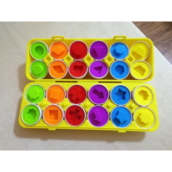 Matchende egg 12 stk Sett påskeegg - Pedagogisk farge og formgjenkjenning Sortere Ferdigheter Studieleker, lærelekegave til småbarn 1 2 3 år gammel