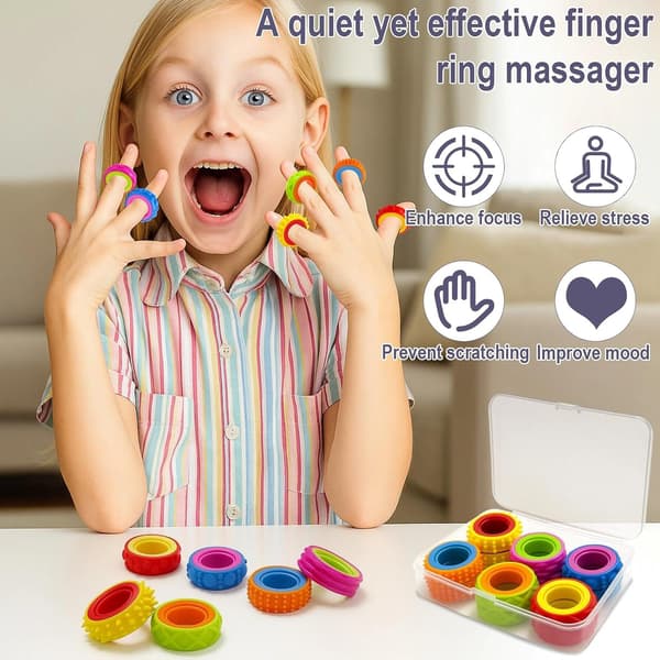 12-pak bløde Fidget-ringe - Stressreducerende legetøj til børn og voksne | Angst, ADHD, sensorisk legetøj til autisme