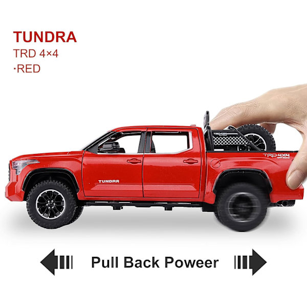 Tundra-maasturiautolelut, maastoautolelut, painevalettu metalli, suuret kuorma-autot valolla ja äänellä, vetämällä taaksepäin malliautot, syntymäpäivälahja lapsille, punainen