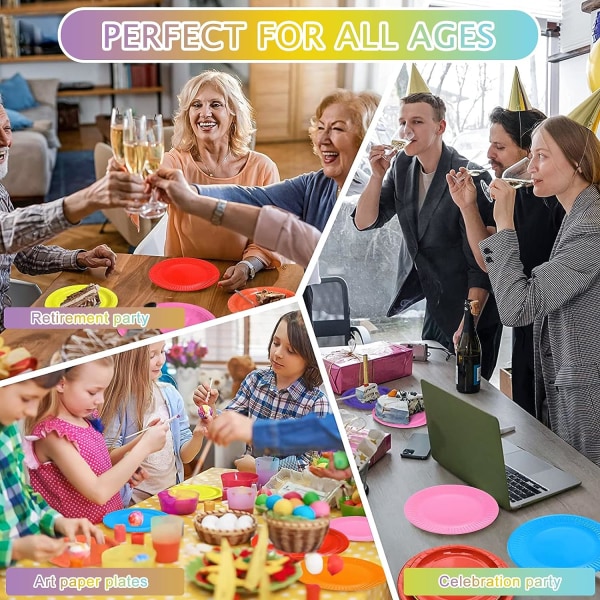 Sæt med 50 DIY-tallerkener, runde DIY-farvede paptallerkener, engangstallerkener til fester, flerfarvede biologisk nedbrydelige paptallerkener til fester og picnics