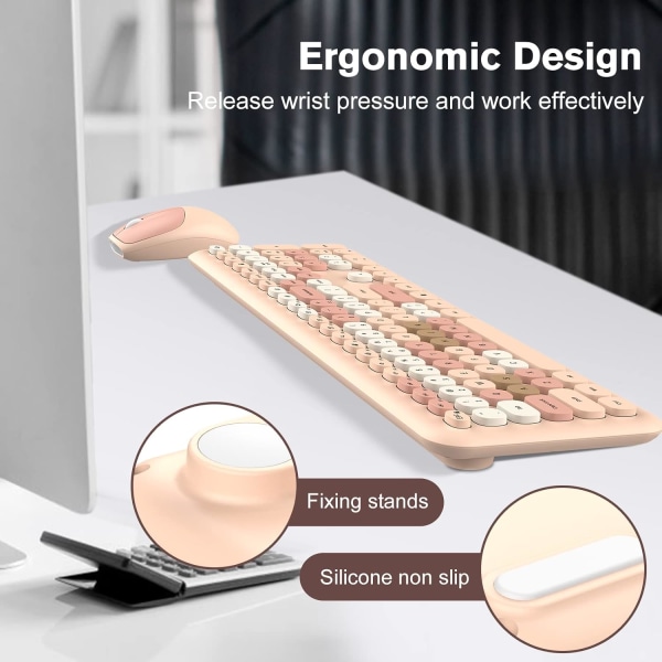 Fargerikt trådløst tastatur og musekombo, PINKCAT skrivemaskin fleksible taster kontor fullstørrelsestastatur, 2.4G frafallsfri tilkobling optisk mus