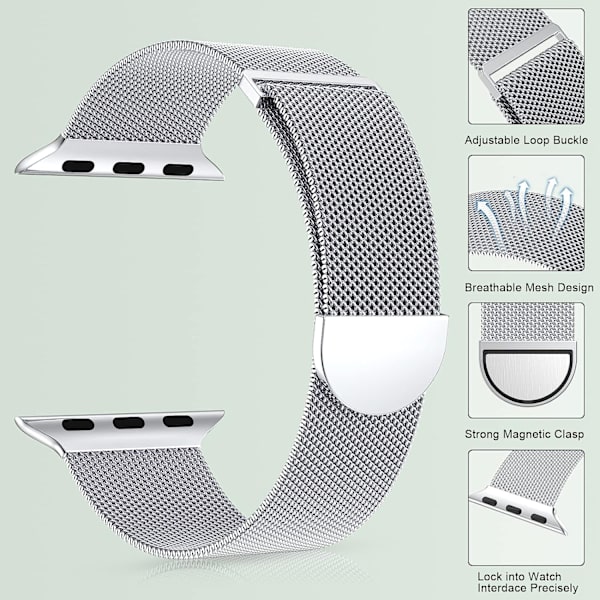 Dam- och herrband i rostfritt stål med magnetlås för iWatch (45 mm/44 mm/42 mm/49 mm, regnbåge).