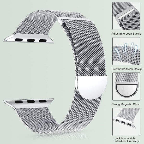 Rustfrit mesh-rem til iWatch med magnetlås i rustfrit stål til kvinder og mænd (41 mm/40 mm/38 mm, regnbuefarvet).