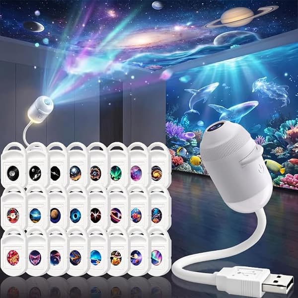 Galaxy Projector Night Light, 2 in 1 Holographic Star 5d Projector Plug and Play Hd Star Smart Dynamic Ceiling Projector Lamp With 24 films
