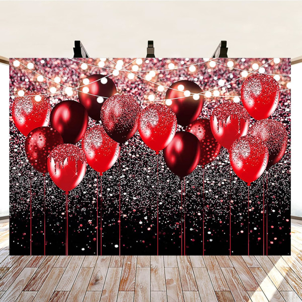 Svart og rød glitterballonger bakgrunn for bursdag Valentinsdag bryllup ball dekorasjon banner glitter strenglys dekorasjon 7x5ft