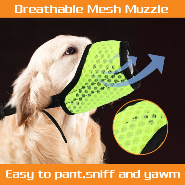 Hundemundstykke, åndbart blødt nylonmundstykke, justerbar rem mesh blødt hundemundstykke tillader pust og drikke (grøn, M)