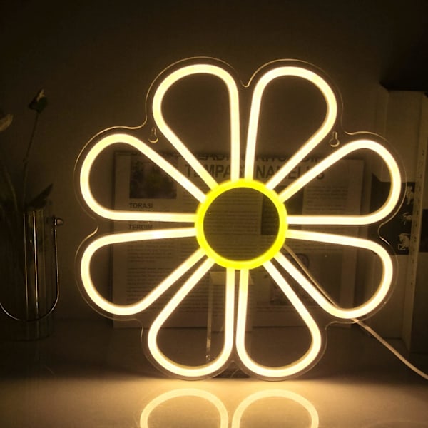 LED-neonvalo seinäkoristeeksi, kukkien muotoinen valaistu kyltti makuuhuoneeseen, joululahja, kauppa, teinihuone, asuntola (12,6 x 12,6 tuumaa) - lämmin valkoinen