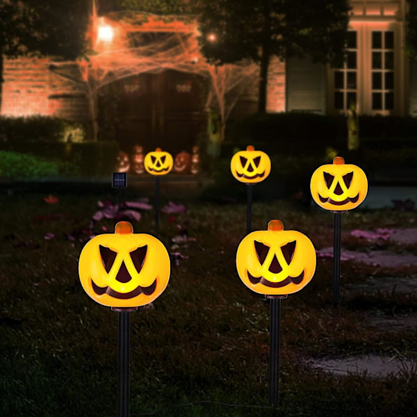Halloween-kurpitsavajapaalut, 5 kpl, valaistut 3D-kurpitsat ulkokäyttöön, vedenpitävät puutarhaan, polulle ja pihan koristeluun