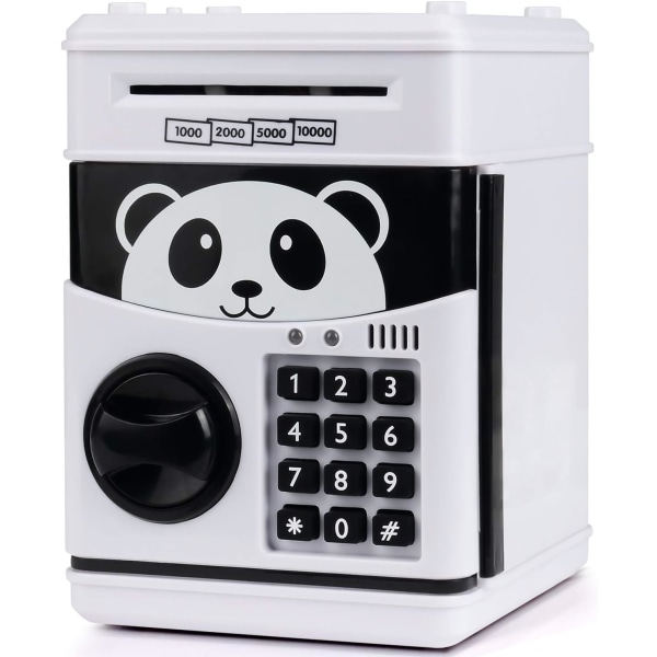 Elektronisk Panda sparegris for barn tegneserie minibank pengesparebank for barn med passord og musikk Flott gaveleke (svart)