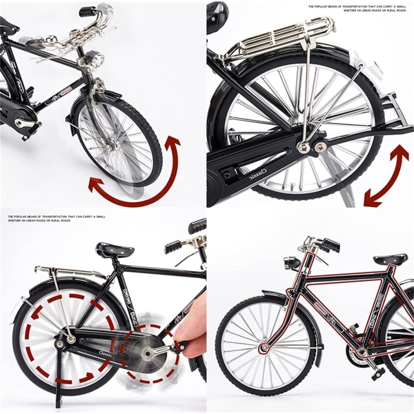 DIY Retro Cykel Model Ornament til Børn, 1:10 Simulering Mini Cykel Model Skala Kit med Oppustelig og Mappe, Finger Cykel Modeller Legetøj, Sort