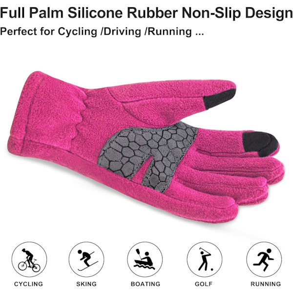 Barn Termik Handskar Vinter Polar Fleece Pekskärm Handskar för Pojkar Flickor Anti-Slip Varma Barn Handskar Utomhus Isolerad, Rosa Röd, M