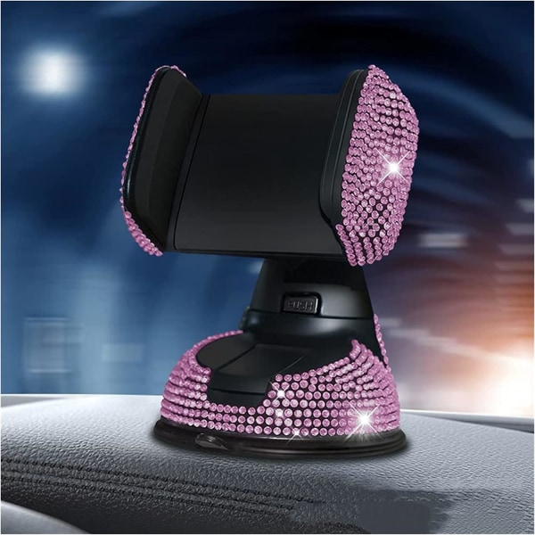 2pcs Crystal Rhinestone Mobile Phone Holder Diamond Mobile Phone Holder Car Navigation Bracket Suction Rotating Cup Phone Holder (Color : Pink)