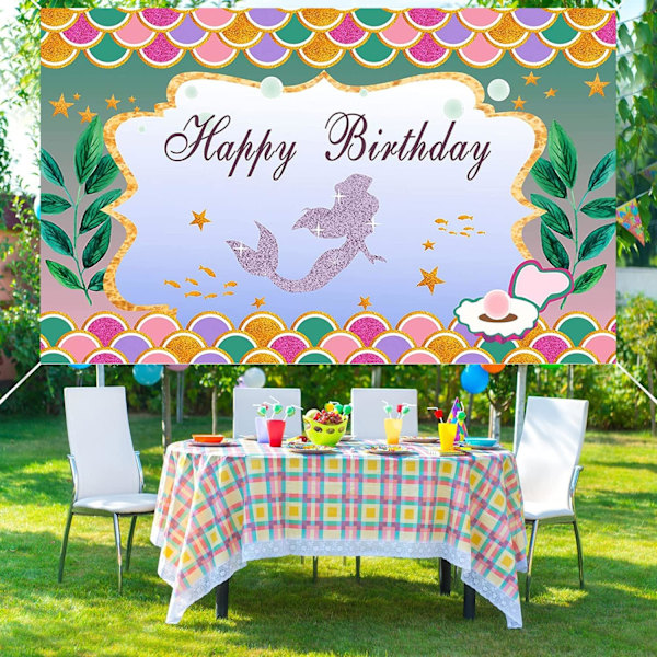 Sjöjungfru tema födelsedagsbakgrund Under The Sea Happy Birthday Fotografi Bakgrund Flickor Födelsedagsfest Dekorationer Banner Photobooth Rekvisita