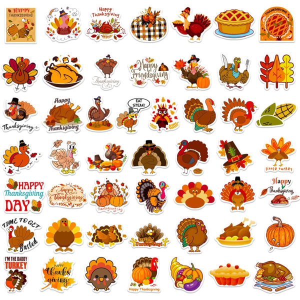 Thanksgiving-klistremerker, 100 stk., søte Thanksgiving-vinylklistremerker for vannflasker, konvolutter, utklippsbøker, håndverk, morsomme høstferieklistremerker