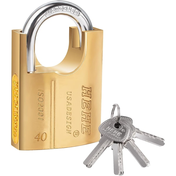 Højtydende hængelås i messing med lukket bøjle og 4 nøgler til lager, container, garage, skodder, opbevaringsenheder (40 mm)