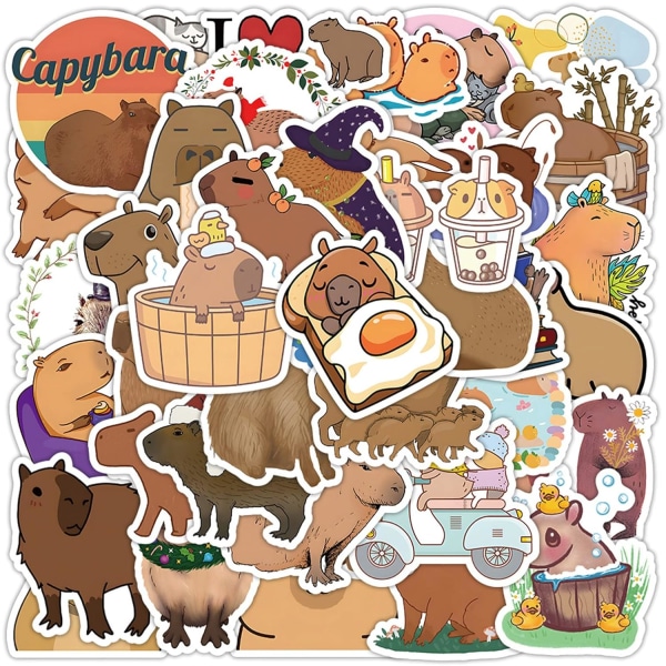 Hauskat Capybara-lahjatarrapakkaus 50 kpl, söpöt eläintarrat lapsille teini-ikäisille aikuisille Kawaii-vinyyli-vedenpitävät tarrat vesipulloille kannettavalle tietokoneelle