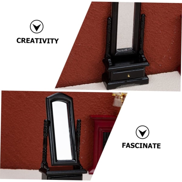 Fuld spejl miniature soveværelse tilbehør mini dressing fe have skab mini møbler yndig legetøj dukke dressing spejl træ sort skab