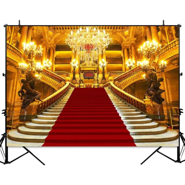 Red Carpet Palace Bakteppe for Royal Golden Castle Nydelig European Hall Party Bakgrunn Scene Baktepper for Prom Bryllup Bursdagsdekorasjon 7x5ft