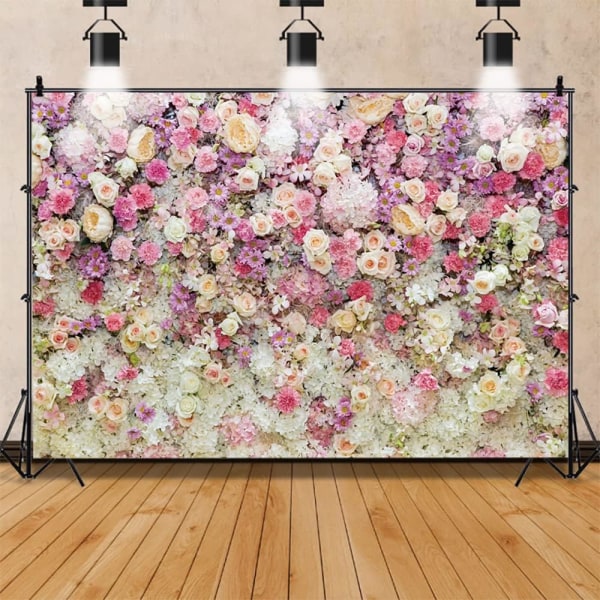 7 x 5 jalkaa kukkainen seinätausta valokuvaamiseen muotokuvaan ruusun päivänkakkara terälehdet vaaleanpunainen valkoinen purppura kukkainen tausta kihlas Baby Shower Bday Party Decor