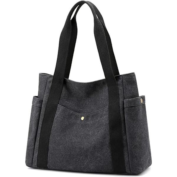 Dames Canvas Tote Handtassen Multi-pocket Retro Casual Schoudertas Top Handvat Satchel Tote Portemonnee