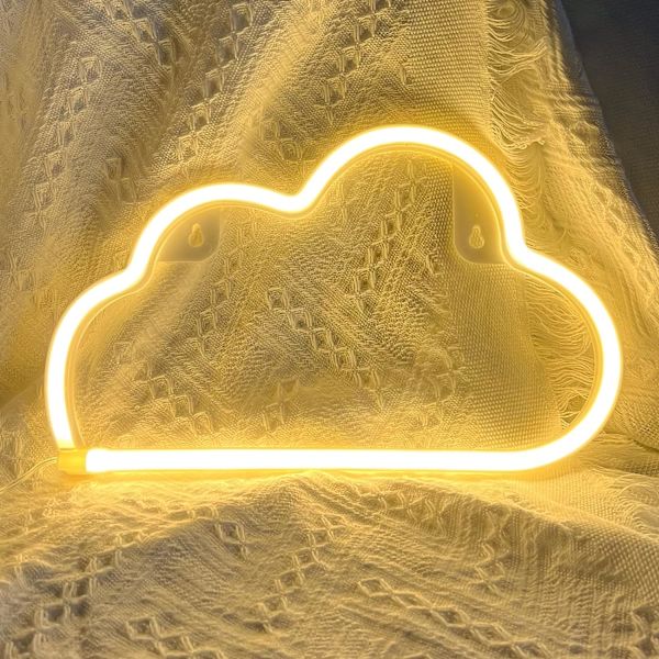 Moln Neon Skyltar, Batteri eller USB-drivna Skyltformade Dekorationsljus Sovrum Estetisk Tonårsflicka Barnrum Jul Födelsedag - Varm Gul