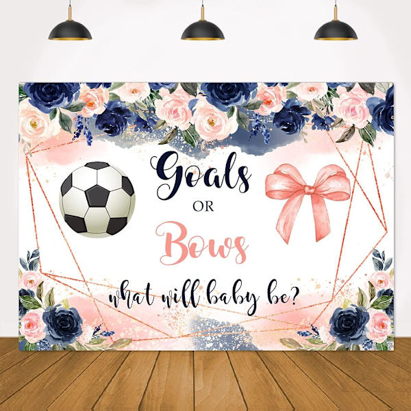 Fotball Kjønnsavsløring Mål eller Sløyfer Baby Shower Bakgrunn Blomster Floral Fotball Avsløring Bakgrunn Festdekorasjoner Rekvisita Banner 7x5ft