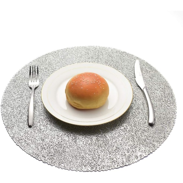 4 st rund bordstablett, värmebeständig halkfri middagsmatta Underlägg skål Diskdyna Mattdekoration Golden One Size(Silver One Size)