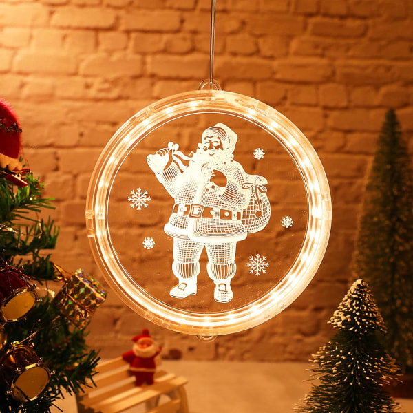 Batteridrivna LED-juldekorationsbelysning, julgransljus, juldekorationspresent, med sugkoppar och krokar (16 cm, jultomten)