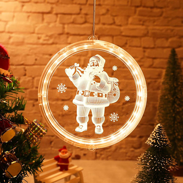 Paristokäyttöiset LED-jouluvalot, joulukuusen valot, joulukoristelahja, imukupeilla ja koukuilla (16 cm, joulupukki)