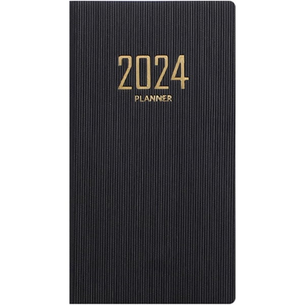 2024 Planerare A6 Planerare Notebook Falsk Läderomslag Tjock Slät Skrivning 2024 Agenda Notebook för Hemma Kontor Skola, SVART, 2 st