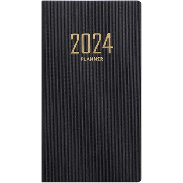 2024 Planner A6 Planner Notesbog Falsk læderomslag Tykt Glat skrift 2024 Agenda Notesbog til hjemmekontorskole, SORT, 2 stk.