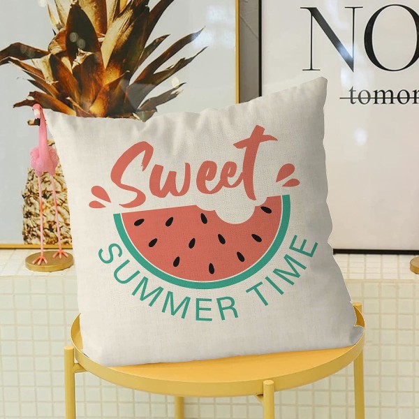 Sommerputetrekk 18x18 tommer sett med 4 ananas vannmelon popsicle putetrekk kule sommergårdshus putetrekk dekor for sofa sofa