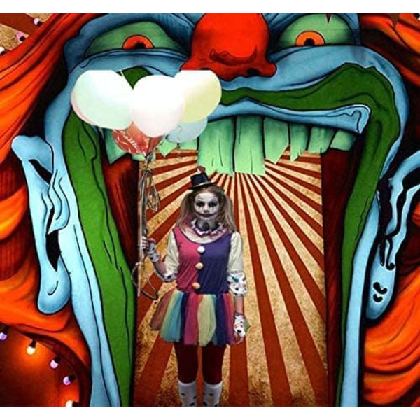 Skummel gigantisk klovn fotobakgrunn karneval fotobakgrunn fotoboks studio rekvisitter forsyninger skrekksirkus 7x5ft Halloween-festdekorasjoner