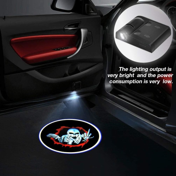 2kpl auton oven valot logoprojektori kallo luuranko Universal langaton auton oven LED-projektori valot auton oven tervetulologo projektorin valot