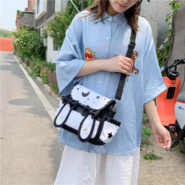 Japansk Kawaii ryggsäck med kaninöron och söt manga-tjej skolryggsäck bok väska portfölj student tonåring JK (liten, svart)