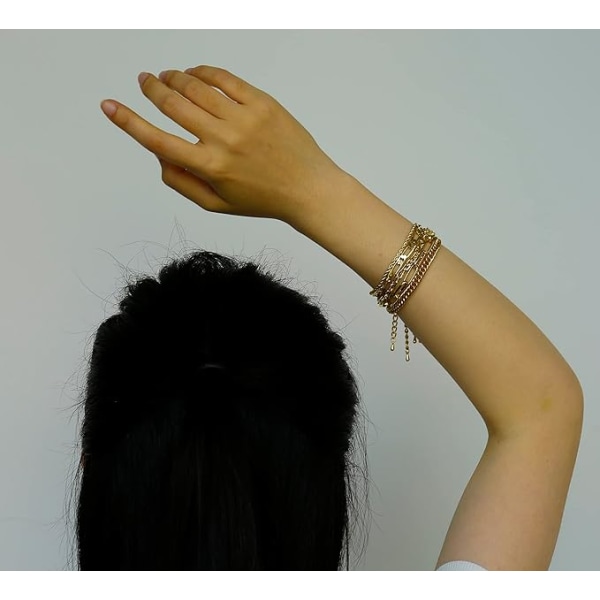 Guldkedja armbandsset för kvinnor flickor 14K guldpläterade Dainty Link Gems Armband Stake justerbar lager metall set