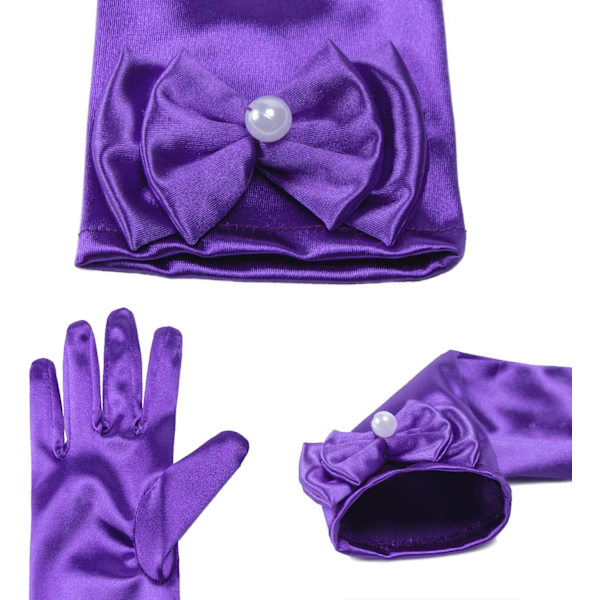 Små jenteprinsessehansker (ensfarget lang albue-lengde) for bursdag, bryllup, ferie, kostymefest, mørk lilla