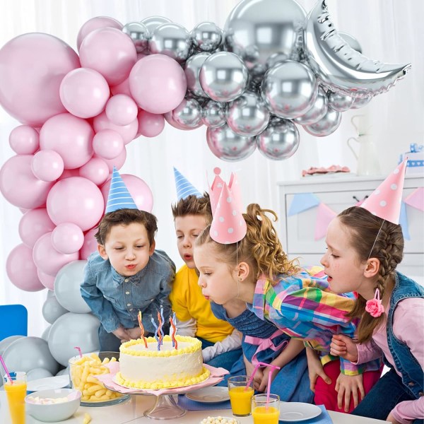 Pink Bryllupsballoner, Pink Grå Sølv Balloner Garland Arch Kit til Piger Kvinder, 93 Pakke Pink Festballoner til Fødselsdag Baby Shower Dekorationer
