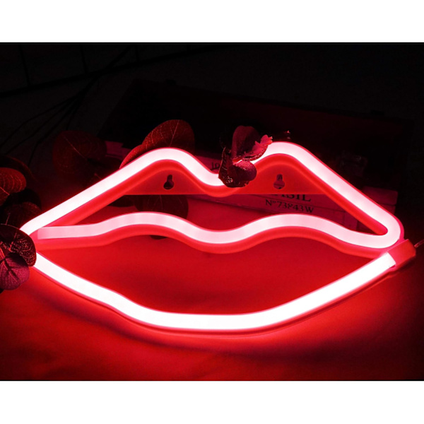 LIGHTS Hjerte LED Neon Lys, Dekorativ Natlys Vægindretning til Soveværelse Stue Børneværelse Bryllupsfest Jul (rød læbe)