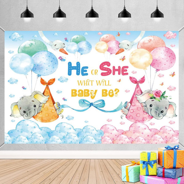 Elefant Kjønnsavsløring Banner Han eller Hun Hva Blir Baby Surprise Party Dekorasjoner Rosa eller Blå Baby Shower Kake Bord Dekorasjon Bakgrunn