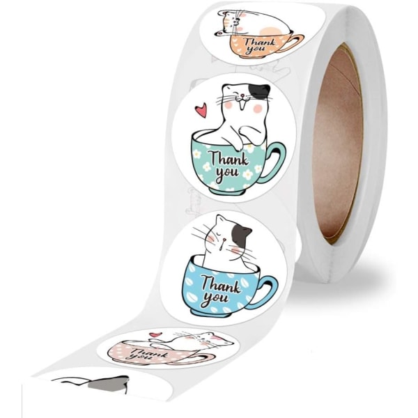 Kawaii Cat Tack-klistermärken Runda tecknade djuretiketter för gratulationskort Handgjorda presentdekorationsetiketter Förseglingsdekal Brevpapper, 500 st/rulle